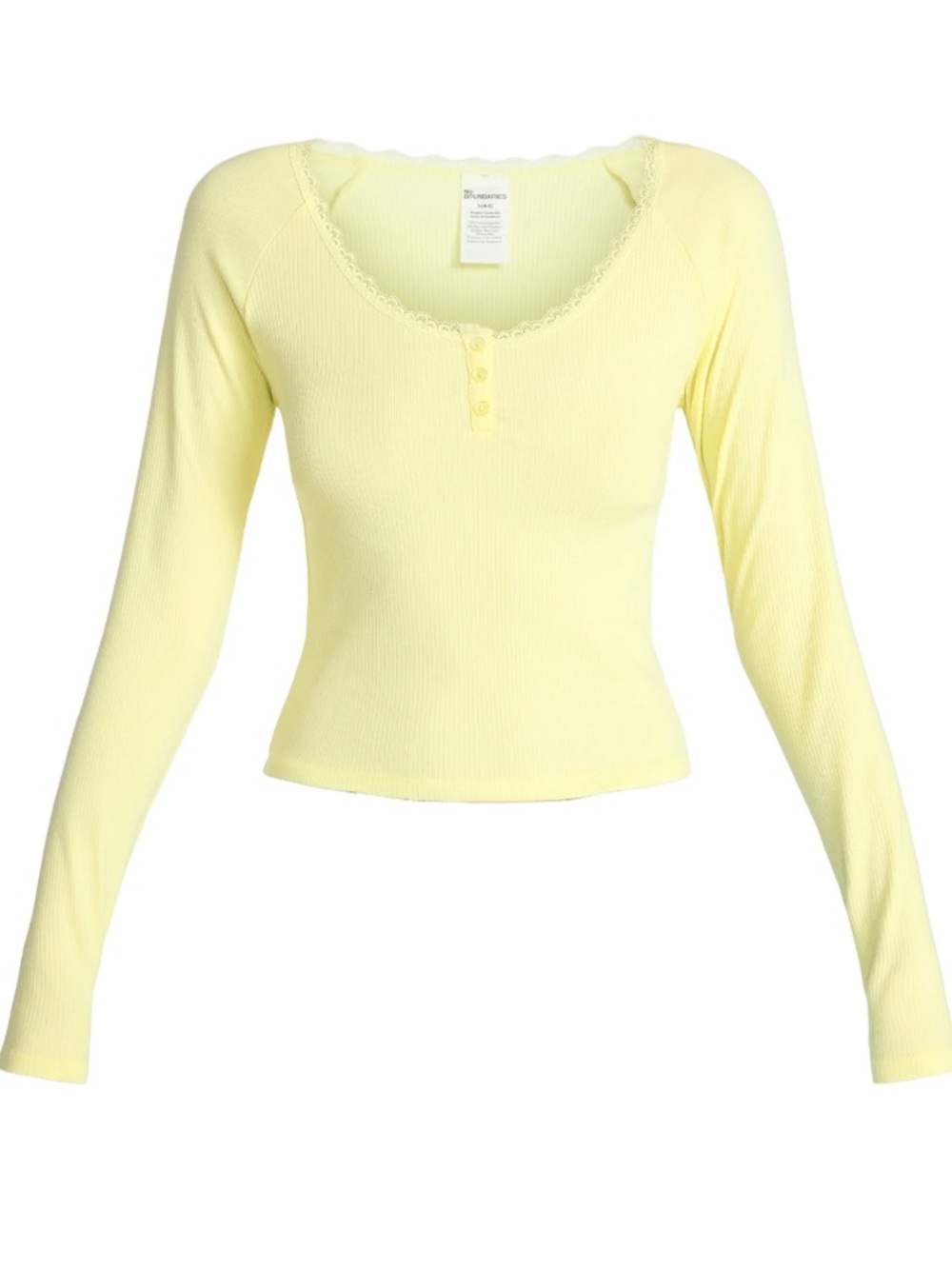 No Boundaries Long Sleeve Henley Top with Lace Trim